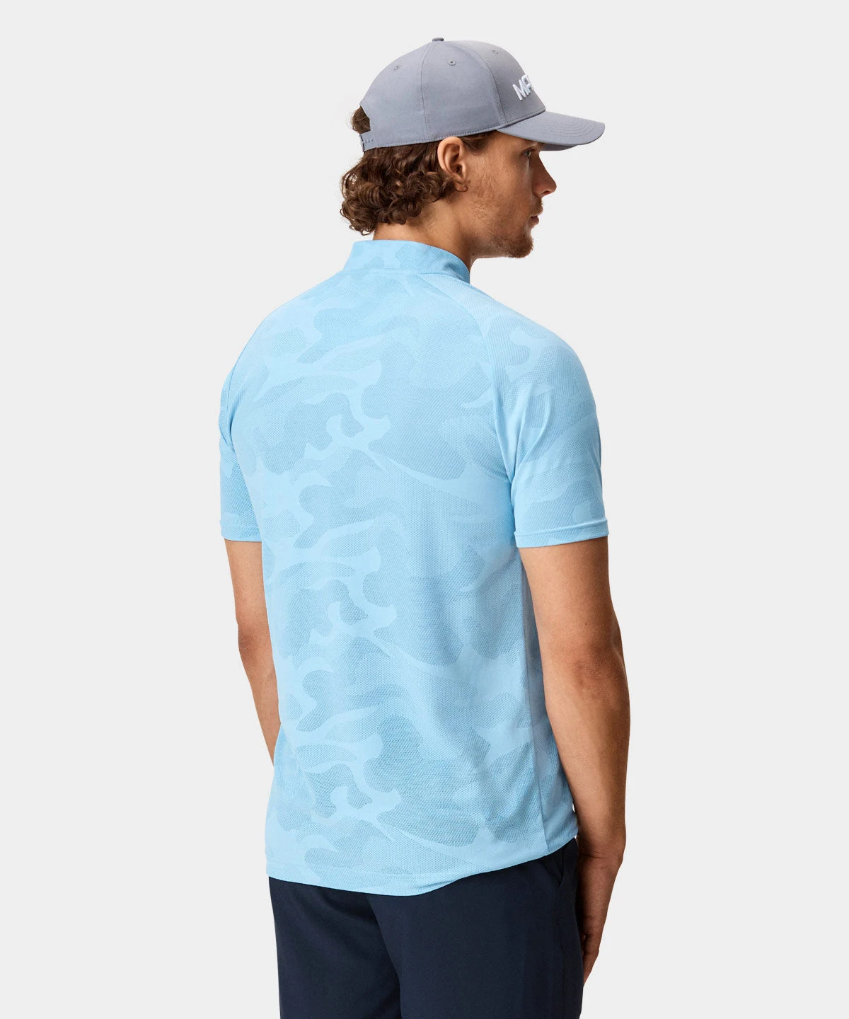High Quality Custom Designer Logo Camouflage Breathable Collarless Golf Light Blue Polo Shirts