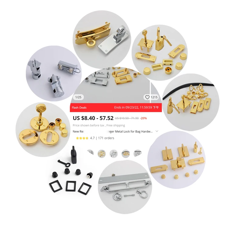 Nolvo World custom metal gold decorative lock zinc alloy hardware clasp purse Full Set bag lock ladies handbag lock