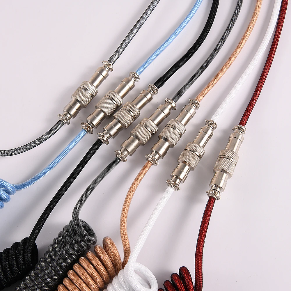 Custom USB Type C Paracord Gx12 GX16 Coiled Mechanical Keyboard Cable With Aviator Connector