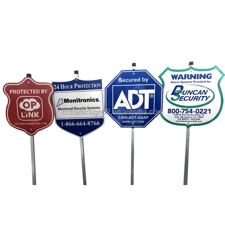 Factory Direct Customized Security Warning ADT Safety Signs With Aluminum Stake/Pole Easy to Assemble Reflective Security Signs