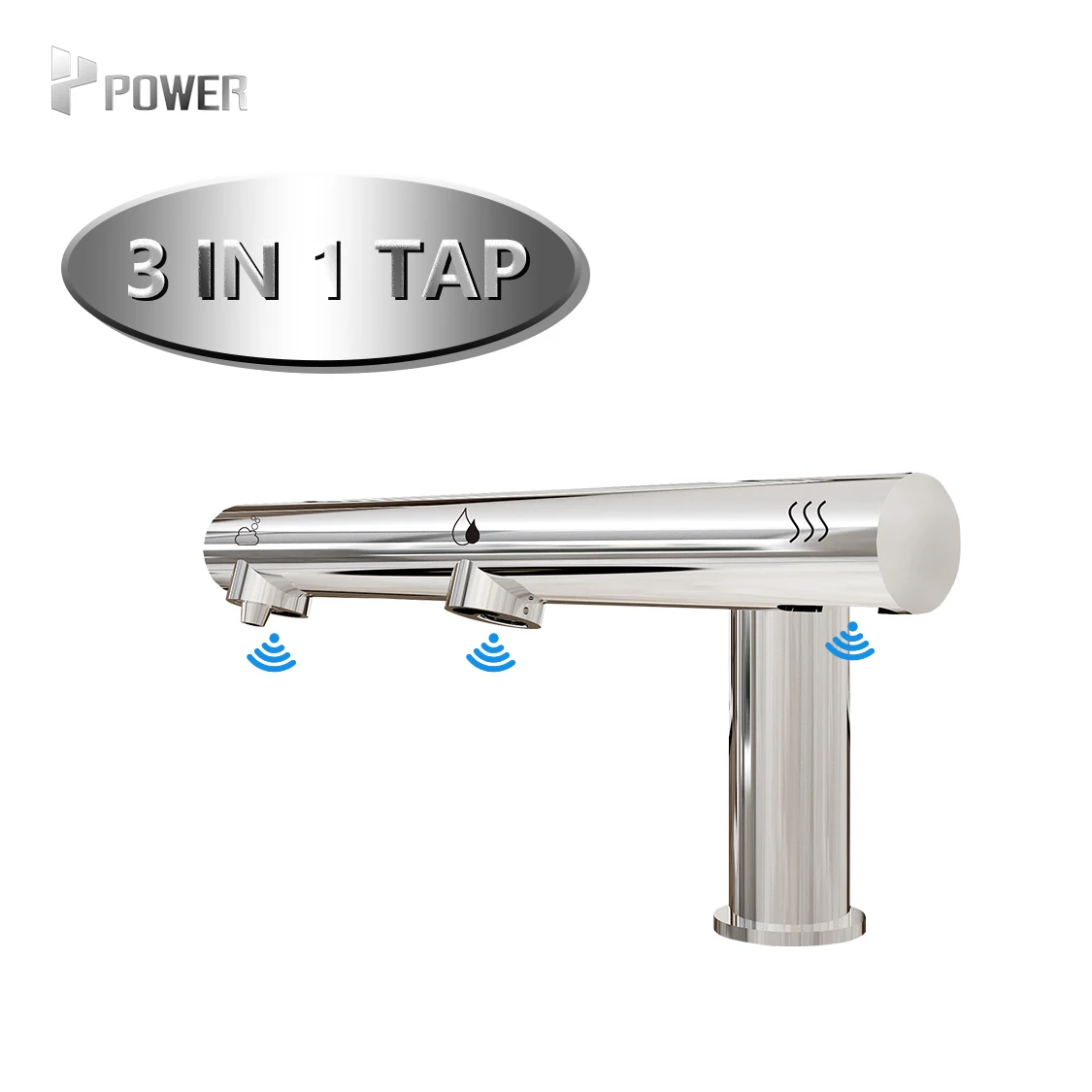 Customized Plugs Hand Dryer Touchless Stainless Steel Basin Faucet Tap With Soap Dispenser