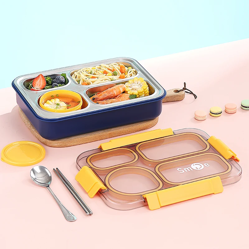 2024 new Food Grade Quality 900+150ml tiffin Stainless Steel Insulated Bento Lunch Box With 4 Compartments with bowl