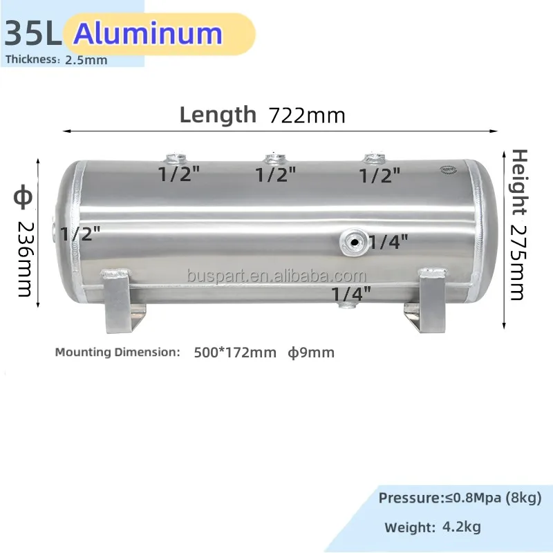 Brake air tank manufacture 80l horizontal air reservoir tank aluminum 150PSI/200PSI freight liner truck parts&accessories