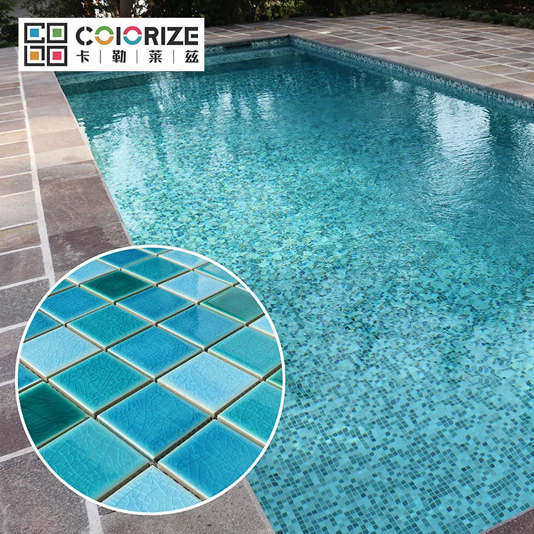 Colorize Good Price porcelain ice crackle mosaic tile 48x48x6mm Square Green Porcelain villa spa swimming pool Mosaic Tile