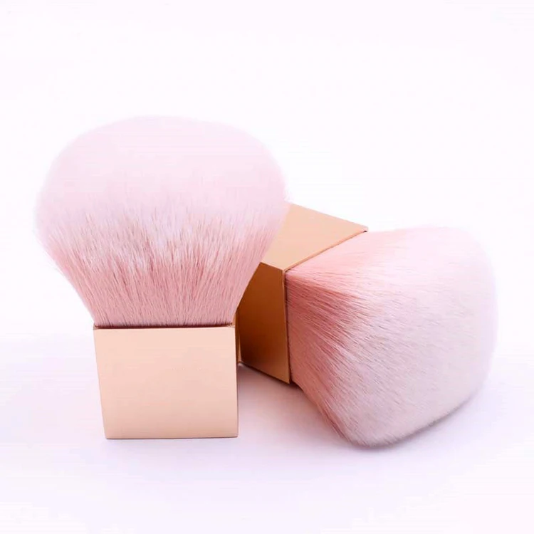 New Style Single Gold Powder Kabuki Makeup Brush with Mushroom Shape and Ultra Soft Pink Fiber Blusher Powder Cosmetic Brush