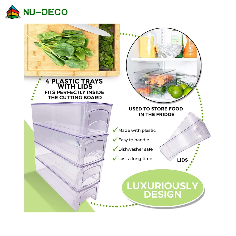 Wholesale large vegetable meat organic custom kitchen wood bamboo cutting board with tray drawer container