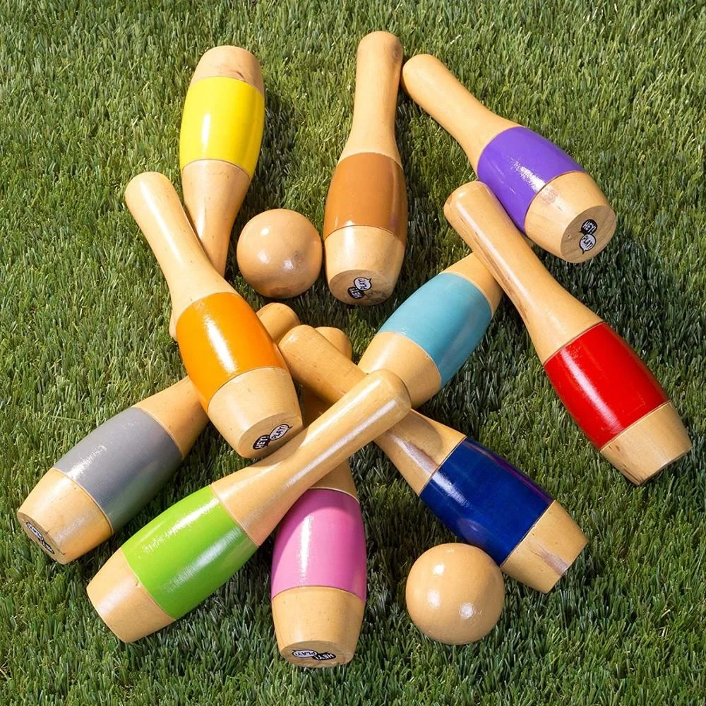 Colorful toys for kids children and sports and entertainment wood bowling game set