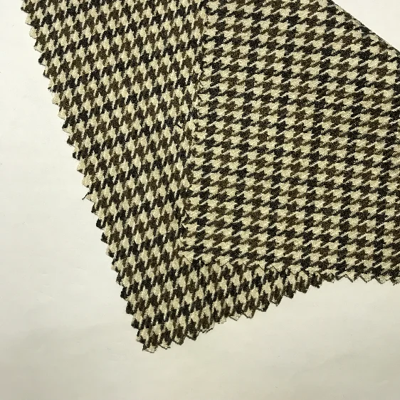 new bonded worsted woven jacquard wool polyester viscose linen houndstooth fabric