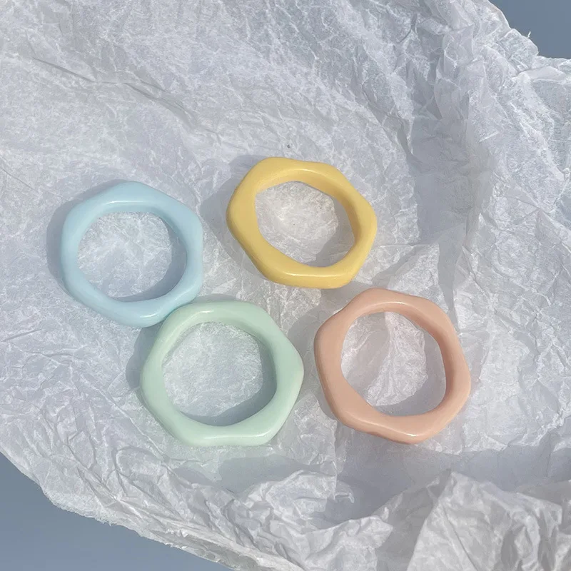 
MuXi Hollow hexagonal ring diy resin accessories candy color resin rings acrylic cute trendy rings 