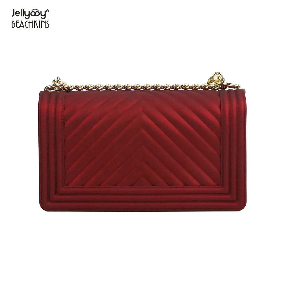 
Jellyooy BEACHKINS Matte Jelly Bags PVC V Stripe Solid Color INS Chic Girl Colorful Large 25cm Jelly Purse Bag 