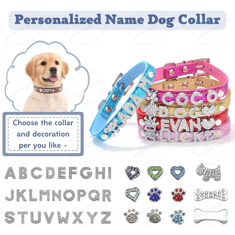 Personalized Bling Dog Name Collar DIY Rhinestone Pet Collars with Letters