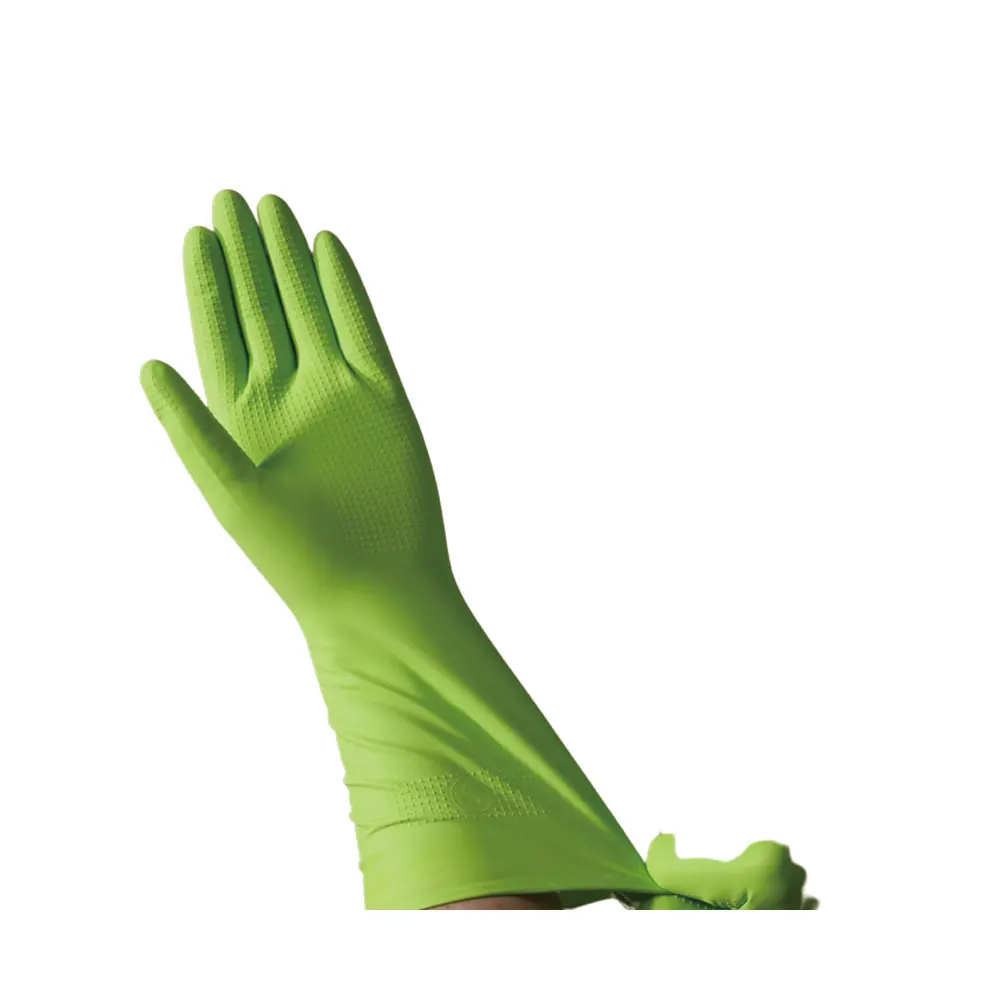 
Wholesale 85g Flocklined Diamond Grip Green Nitrile Working Gloves 
