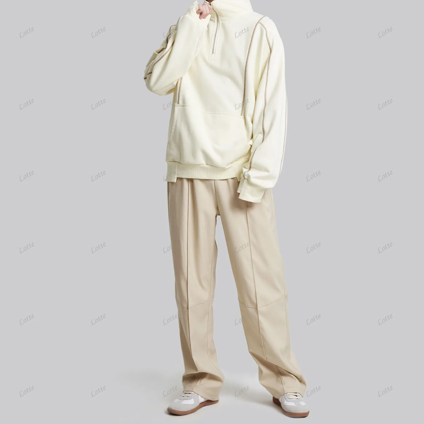 Custom Logo Korean Vintage Distressed Streetwear Half Zip Hoodie Washed Oversized Drop Shoulder Sweatshirt With Zippers