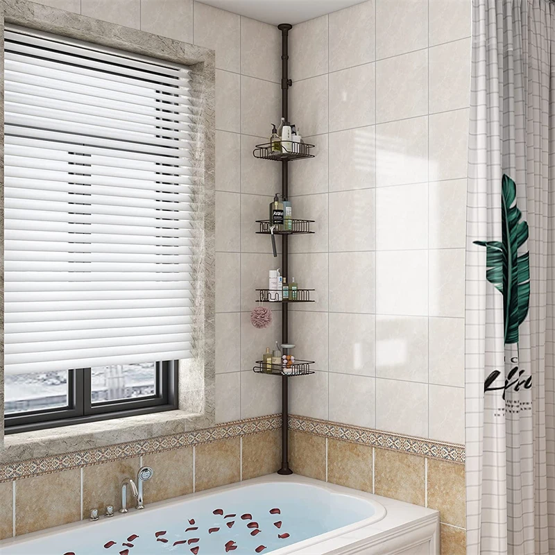 Telescopic Metal Corner Shelves Shower Rack Multi-layer Triangle Height Adjustable Free Stand Extension Bathroom Shelf