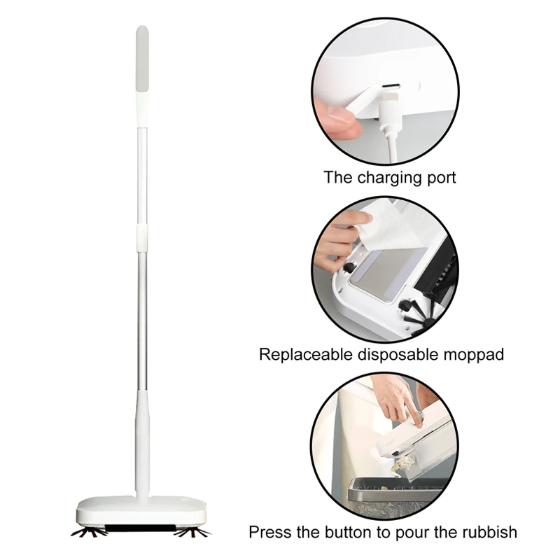 Jesun Rechargeable Electric Broom Sweeper Cordless Battery Powered Push Sweeper Carpet Pet Hair Cleaner for Home