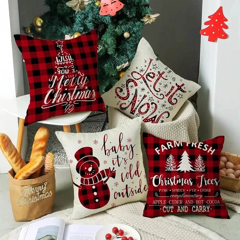 Merry Christmas Decorative Pillow Cover 45x45 cm Linen Throw Pillowcase Christmas Decorations Home Decor Cushion Cover for Sofa