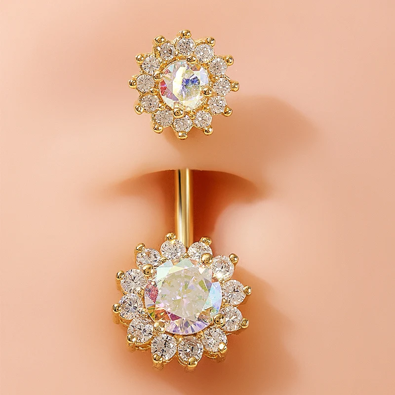 Shenzhen factory OEM ODM zircon opal rhinestone stainless steel titanium belly bar belly ring