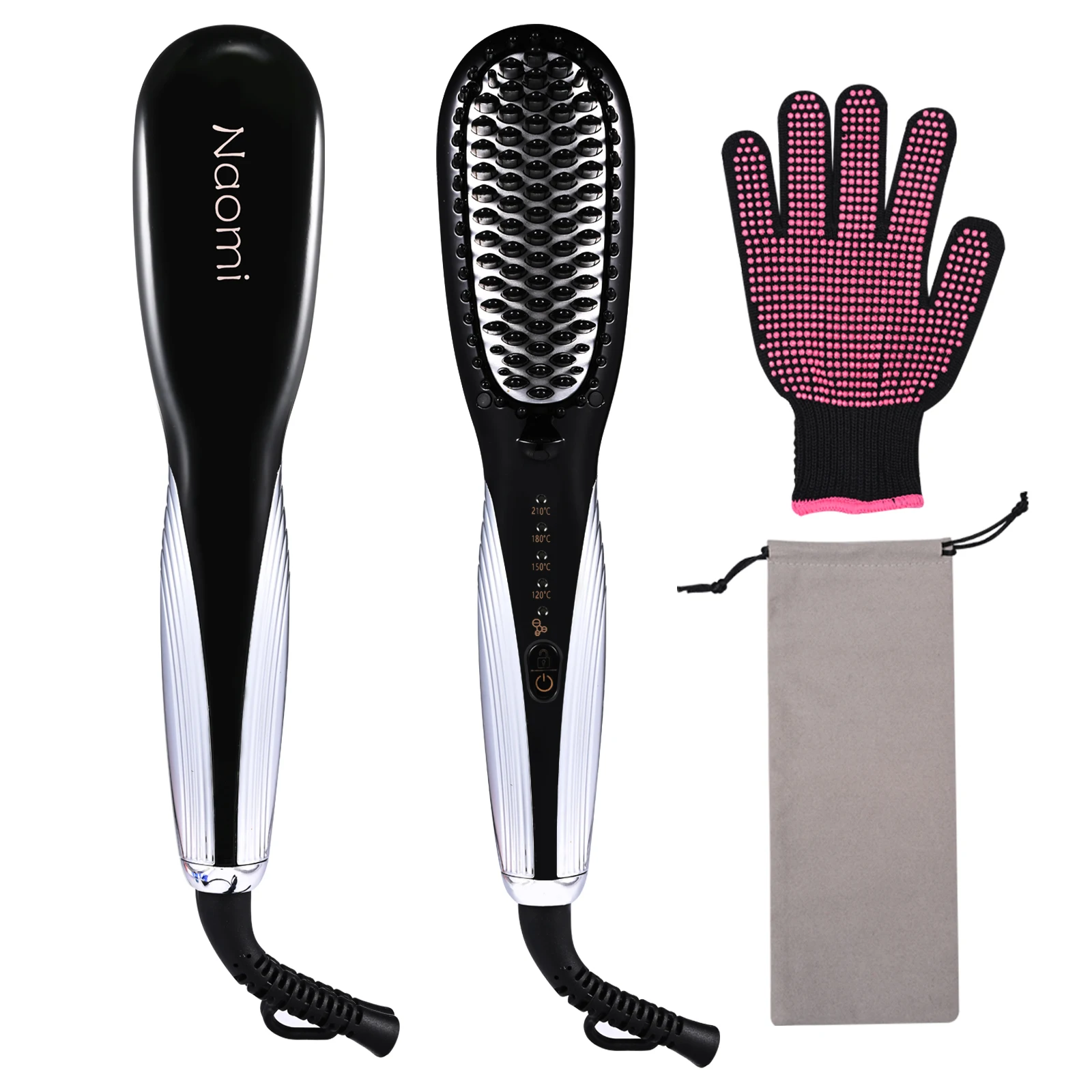 professional Ionic heating  hair straightener gold brush hair iron 2 in 1 beard straightener  brush for salon