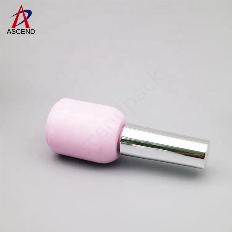 wholesale cute glossy pink color empty round shaped 10ml nail polish uv gel bottle with gel brush and long silver caps