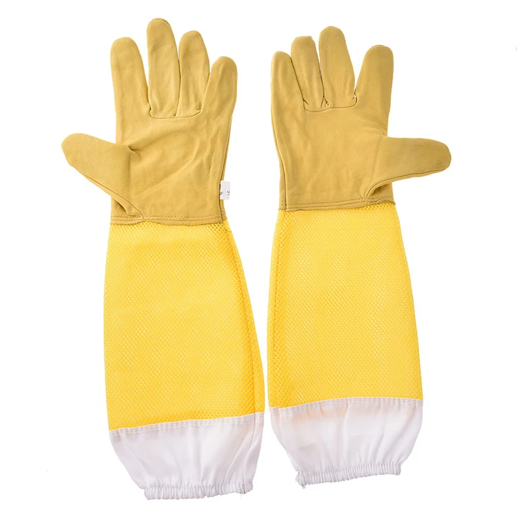 Beekeeping Tools Yellow Mesh Breathable Goat Skin Glove Leather Protection Beekeeping Apiculture