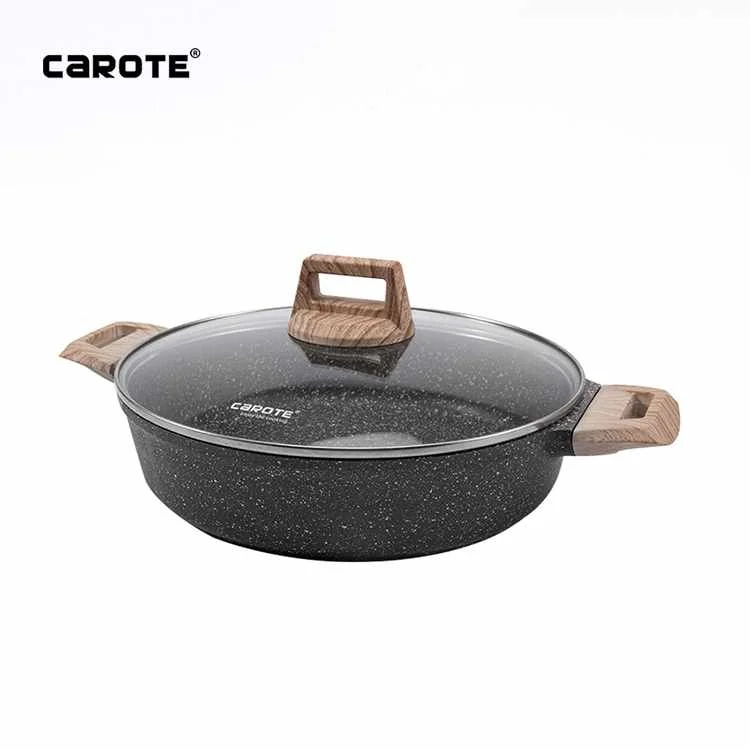 Carote 28cm Die Cast Aluminum Low Casserole Deep Fry Pan with Double Handles