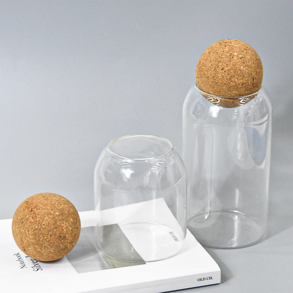 Clear glass planter terrarium vase for pot planting with wooden cork lid 500ml 800ml 1000ml tabletop DIY glass bottle