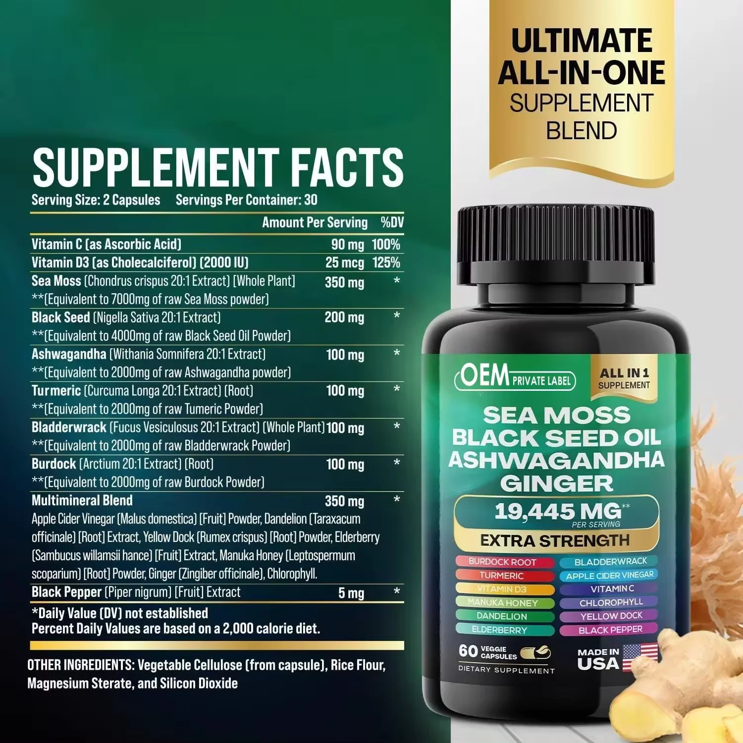 Oem Odm Zeemos Capsules Supplementen Zwarte Zaadolie Ashwagandha Kurkuma Blaas Klit Complex Seamoss Capsule