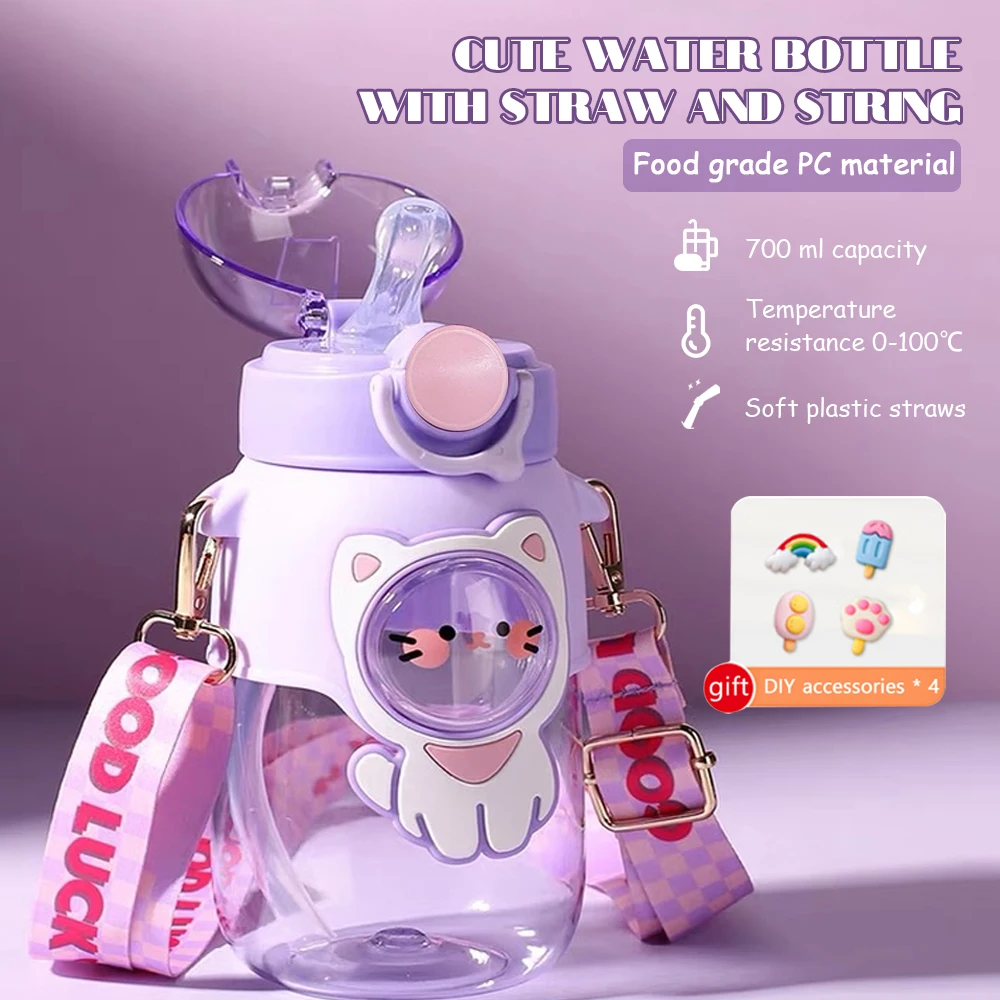 700 ml Bpa free Kids plastic Water bottle With Bouncing Cap and Straw For Kids School