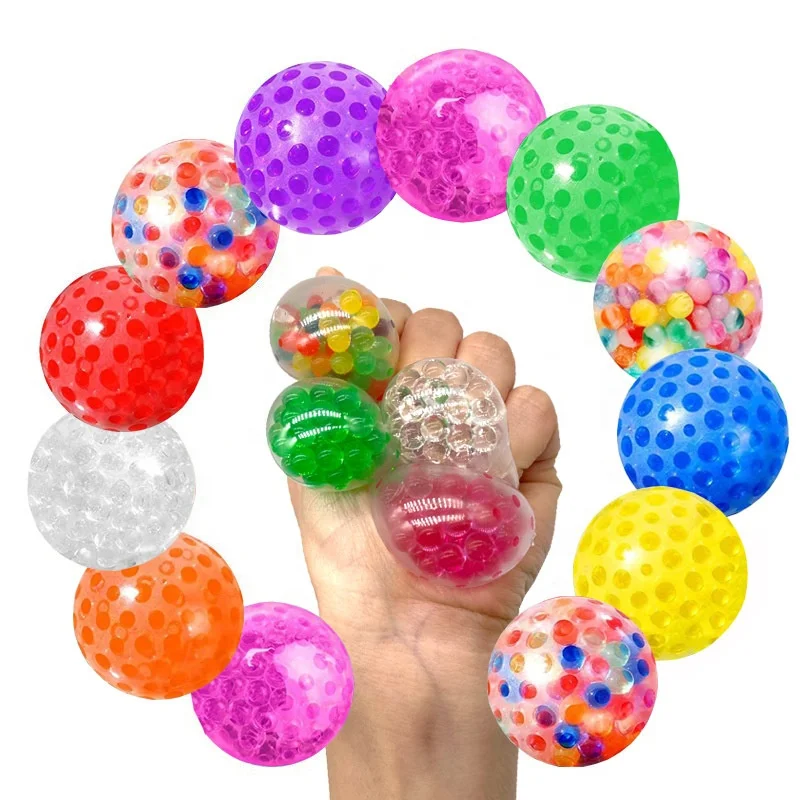Toys Kids Fidget Toy Anti stress hand Bead Stress Ball Rubber Squeeze  Mesh Glitter Grape Ball Toy Mesh Squishy Ballshy Balls