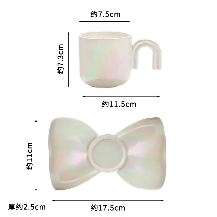 High-value bow mug with spoon office coffee cups and saucer pearl glaze ceramic water cup new