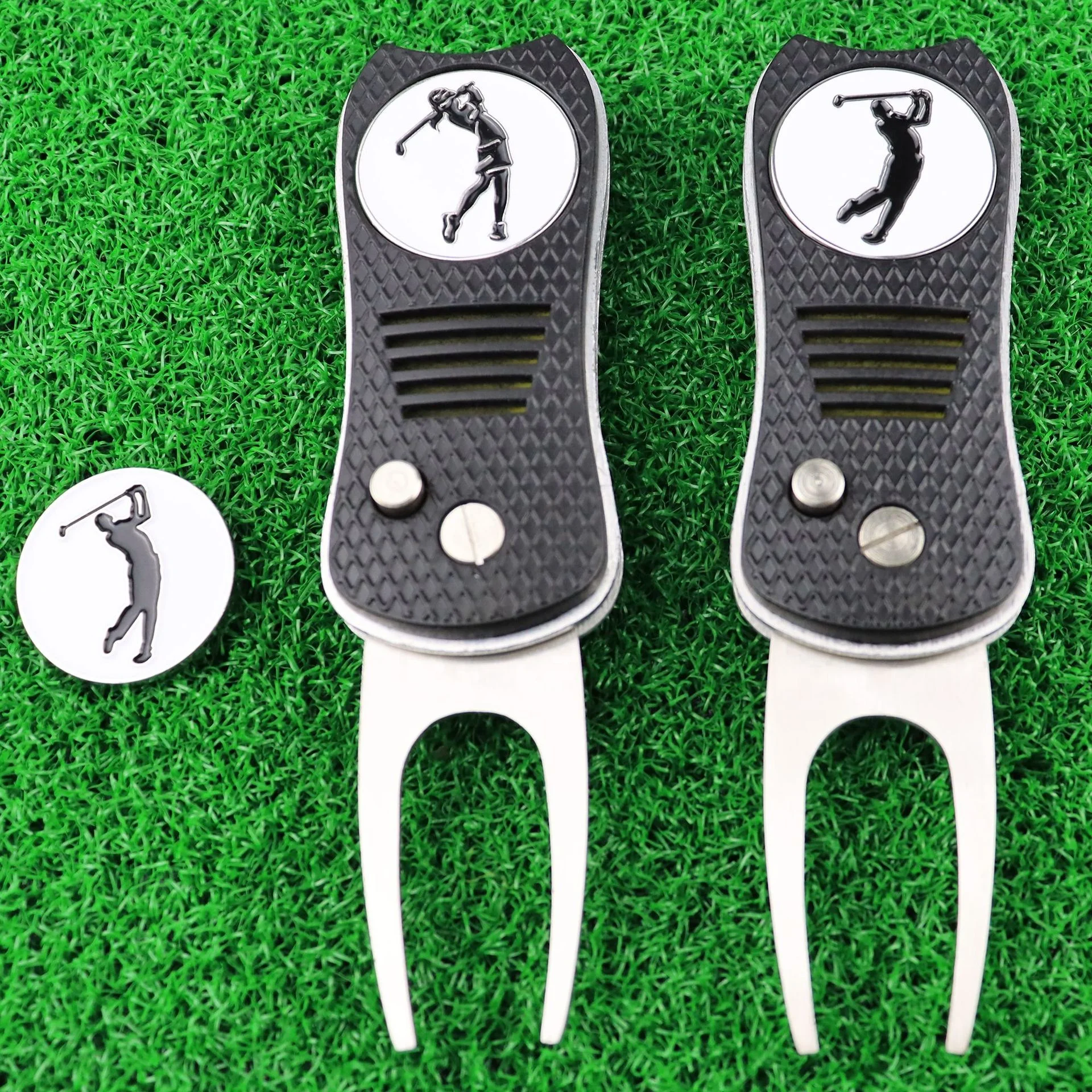 Wholesale Divot Repair Tool Metal Handle Mark Tool Retractable Switch Blade with Removable Ball Markers Blank Custom Logo