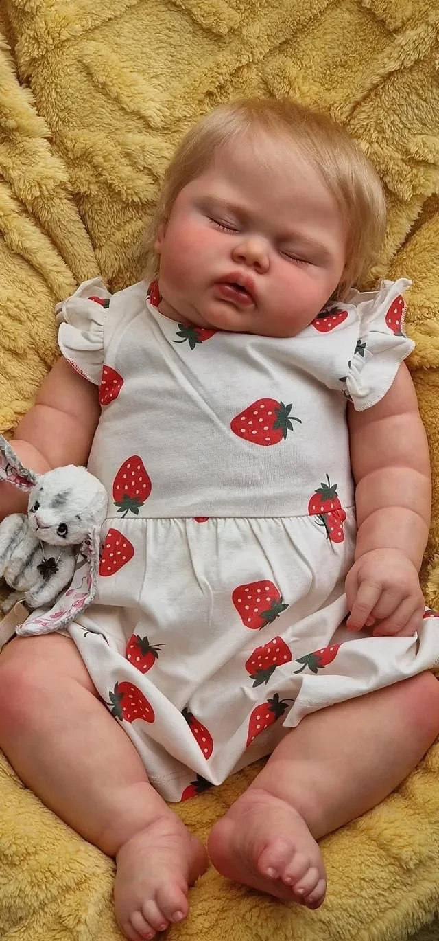 NPK 24Inch Lifelike Sleeping pickle in Soft Cloth Body Reborn Toddler Hand rooted Blond Hair Cuddly Baby Girl Doll Baby