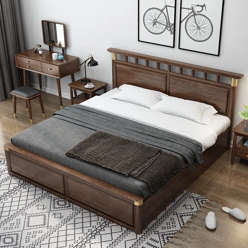 
Single Cot Solid Set Drawer King Size Frame Pure Luxury Headboard Wall Beds Simple Rubber Designs Wood Bed Base 