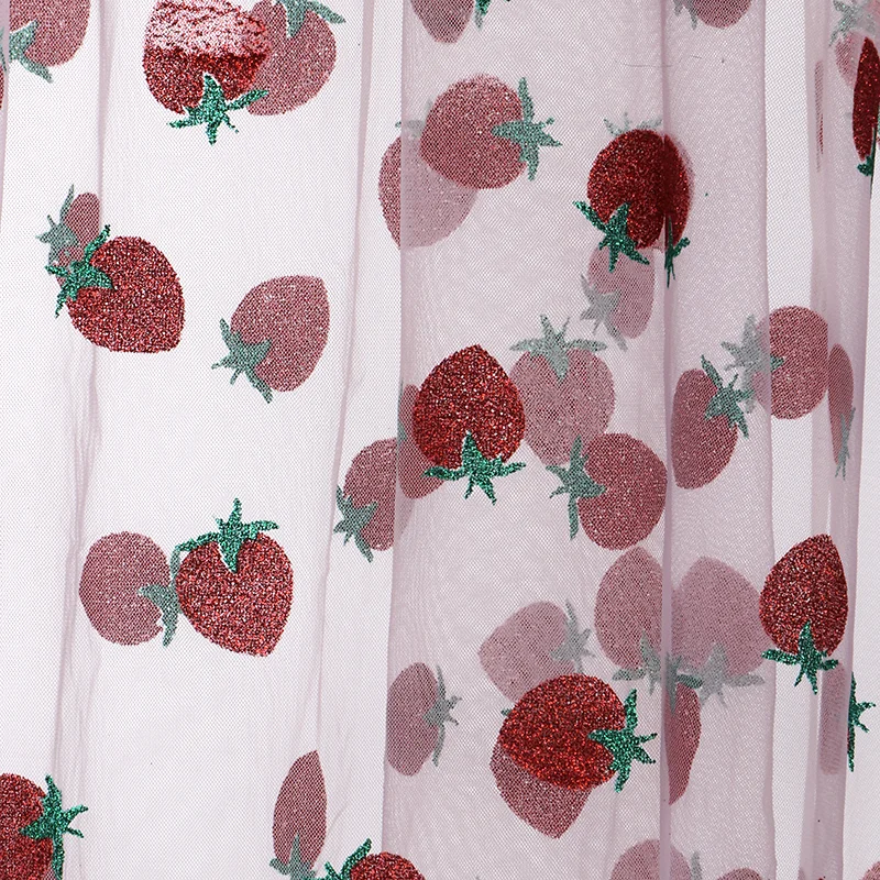 Printed Strawberry Mesh Digital Printing Fabric Glitter Sequin Lace Fabric for Women Dress