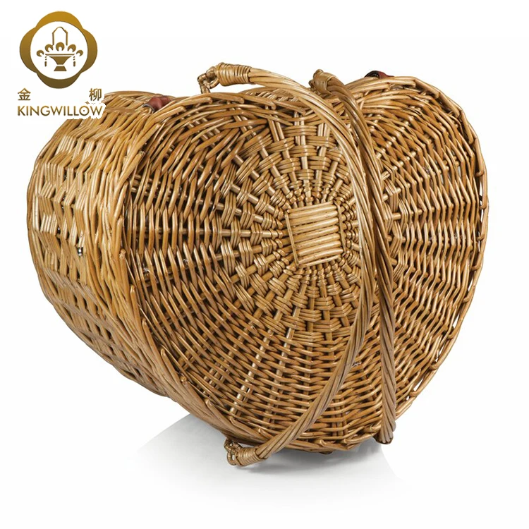 Kingwillow фрукты еда и напитки корзина для хранения плетеную в форме сердца Корзина для пикника, корзина натуральный цвет для 2 человек 45x35x26cm