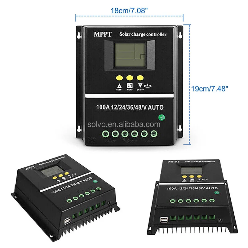 MPPT 12V 24V 36V 48V 60A 80A 100A солнечный PV регуляторы автоматический контроллер солнечного заряда солнечное зарядное устройство с LCD & Dual USB