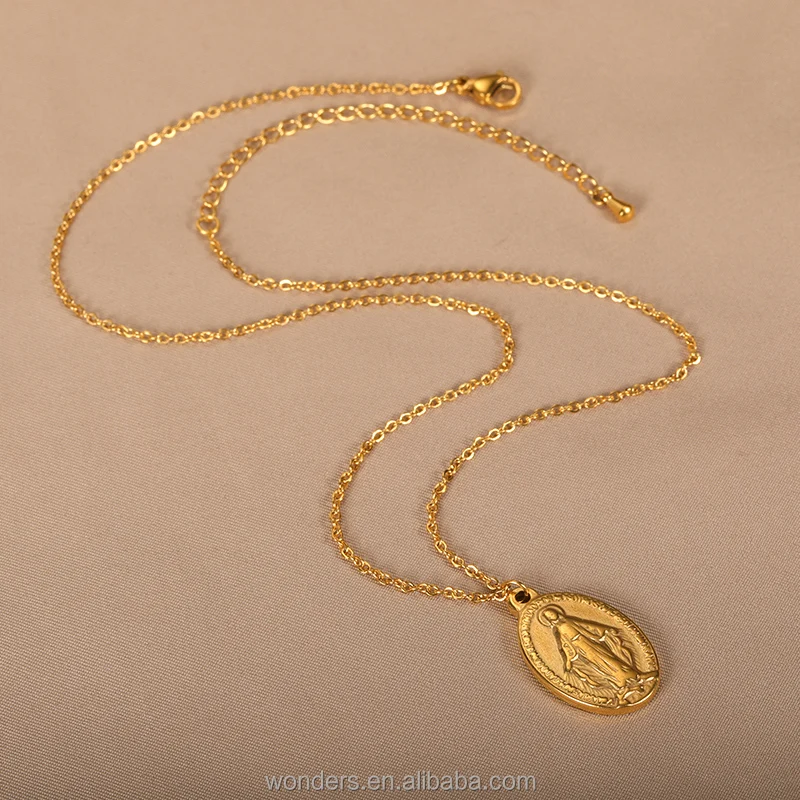 Stainless Steel Cross Two Sides Faith Jesus Catholic Coin Pendant Necklace For Women Men Church Jewelry