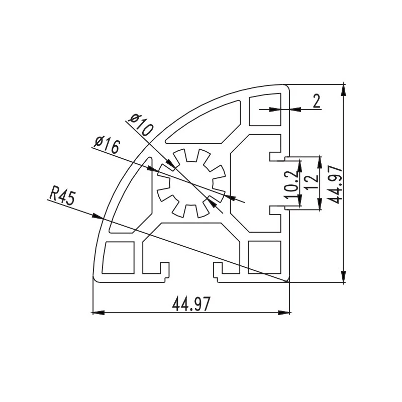 4545R Silver Anodized V-slotted Aluminium Ruler Profile Workbench 4545 Series Aluminum Extrusion For Sale