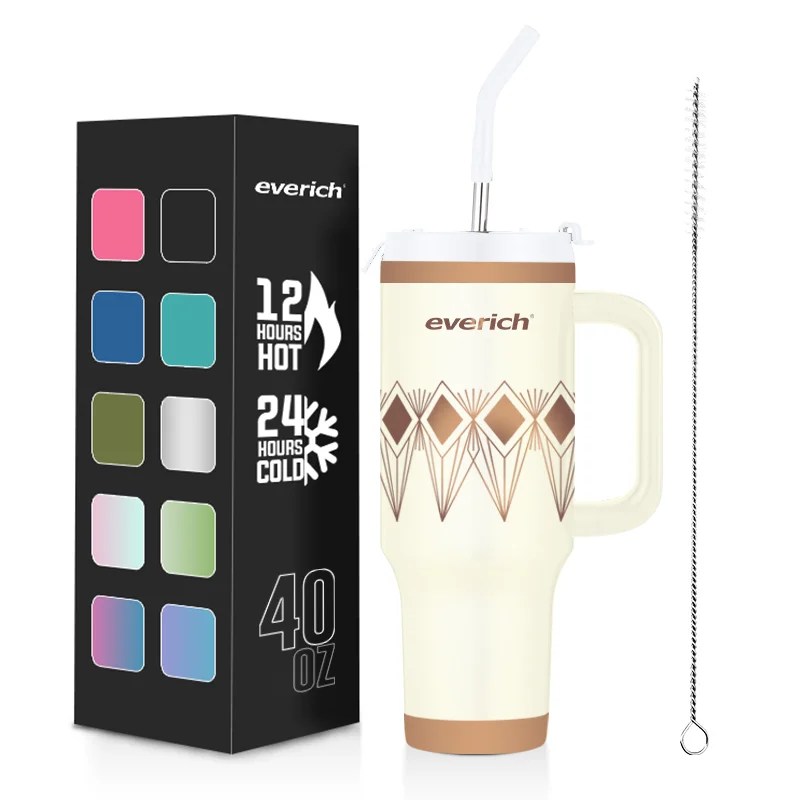 40OZ  car holder cup with straw eco-friendly stainless steel tumbler vacuum flask with handle lead free water bottle
