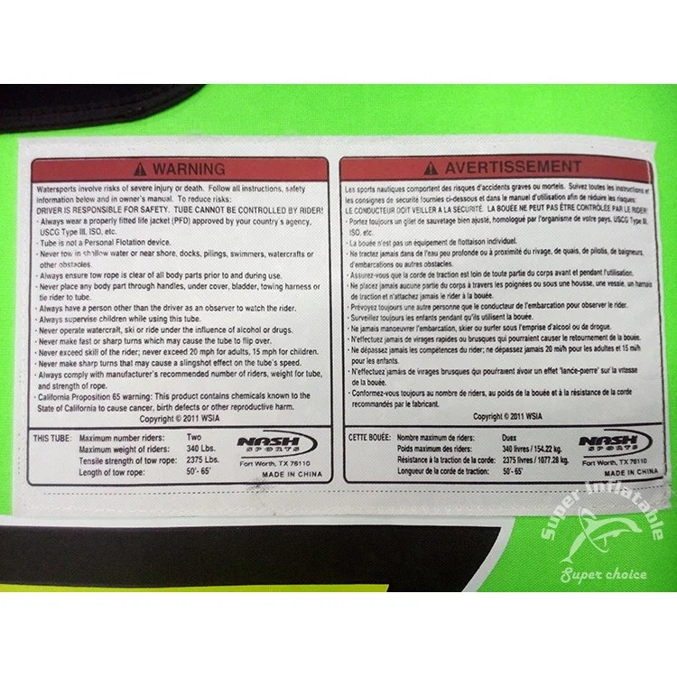 Wholesale In Stock Water Jet Ski 2-Rider Inflatable Deck Towable Tube