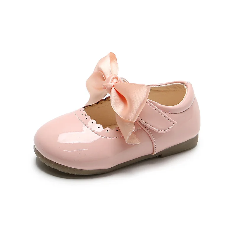 Formal party shoes wholesale solid color delicate  comfortable princess hook& loop sweet bowknot shoes for little girls kids