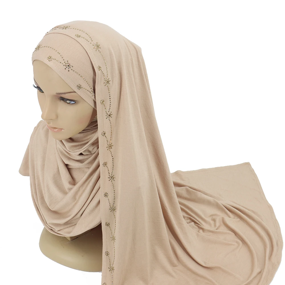 Wholesale New Women Jersey Cotton Scarf With Stone Shawl Premium Jersey Hijab Scarf