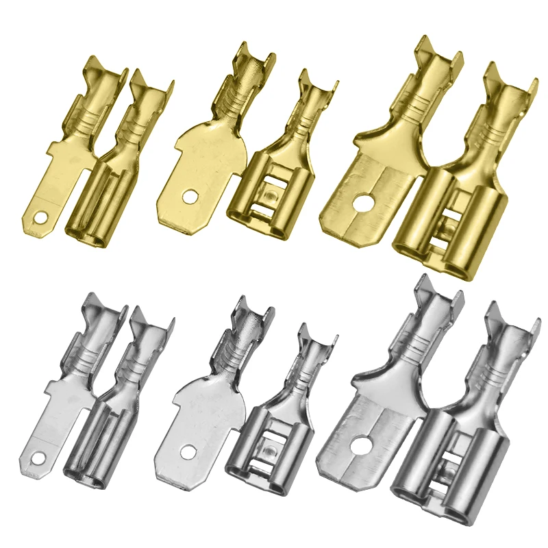 OULAIDA 100Pcs 4.8mm Plug Spring Female Male Spade Cold Crimp Terminals Connector Car Speaker Electrical Wire Connectors Set