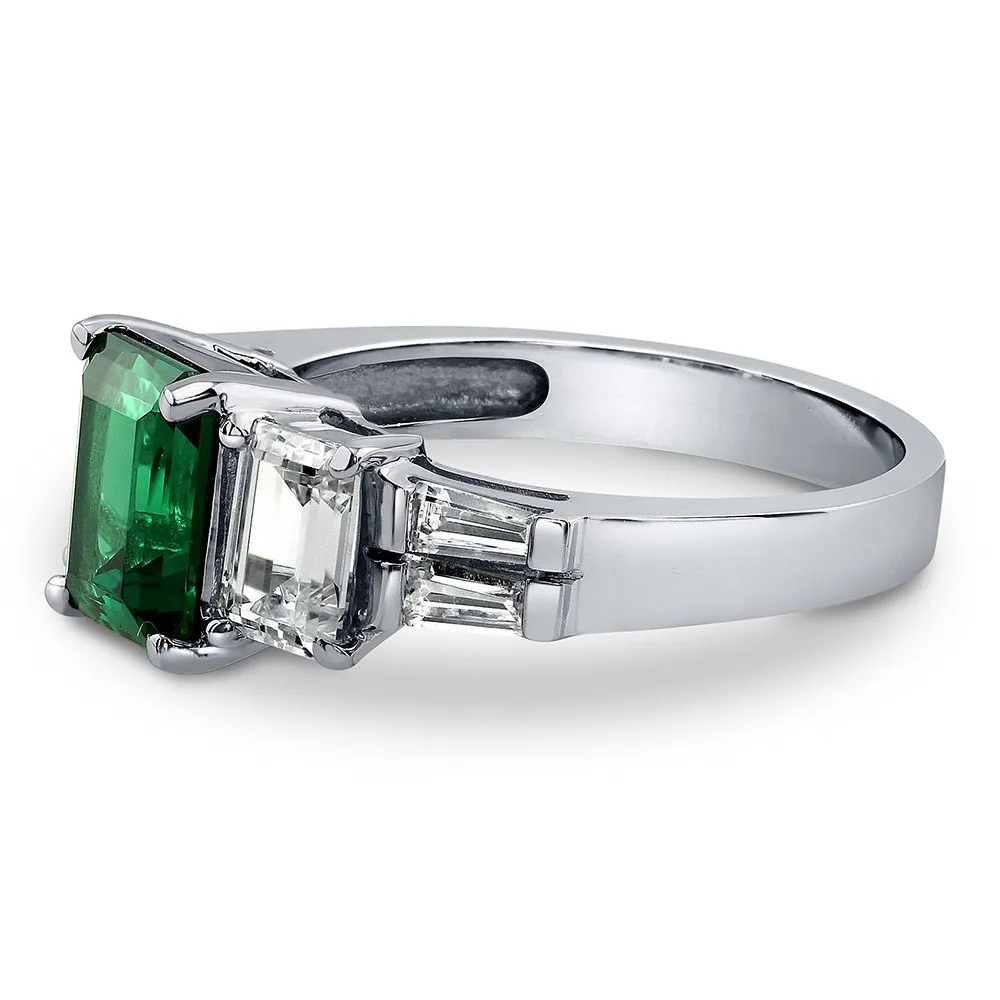 Custom Wholesale 5A CZ Zirconia Emerald Stone Green Engagement Ring Diamond 925 Sterling Silver Jewelry Wedding Rings For Women