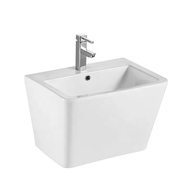 2023 Factory Hot Sales Ceramic Hand Wall hung Wash Basin Square Basin For Bathroom