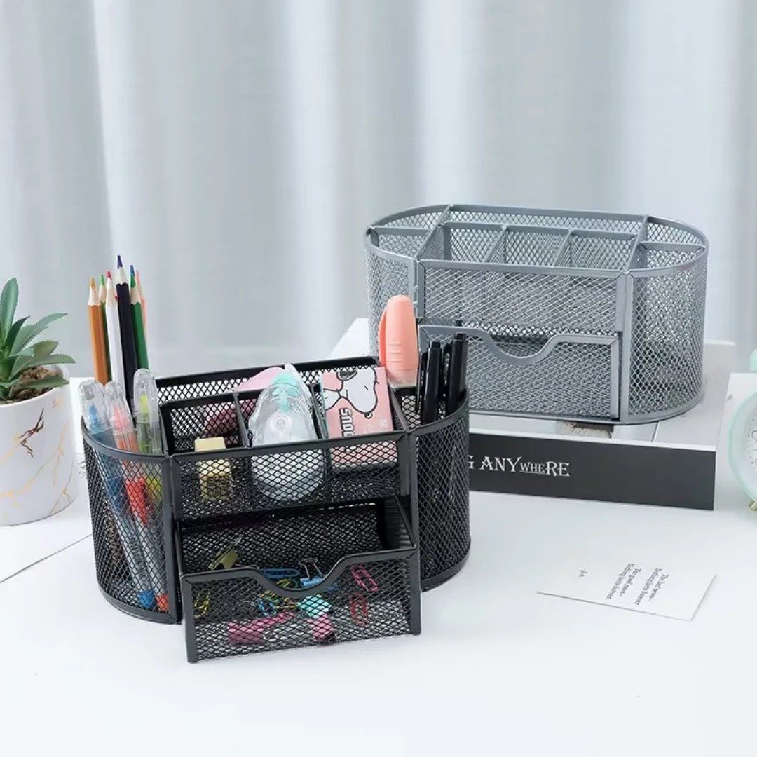 Mesh pen holder with 8 Compartments mesh desk organizer multi-functional caddy pen holder stationery for Home School Classroom