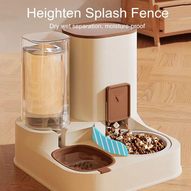 1.3L Water Bottle for Dog, 2.3L Filter Pet Feeder Food Dispenser Automatic Cat Feeder with Stainless Steel Ceramic Bowl