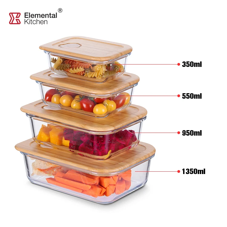 Bamboo Lid Lunch Box, Borosilicate Storage Canister, Glass Food Storage Containers