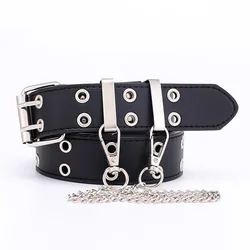 Factory Fashion metal hole and chain lady PU belt for women
