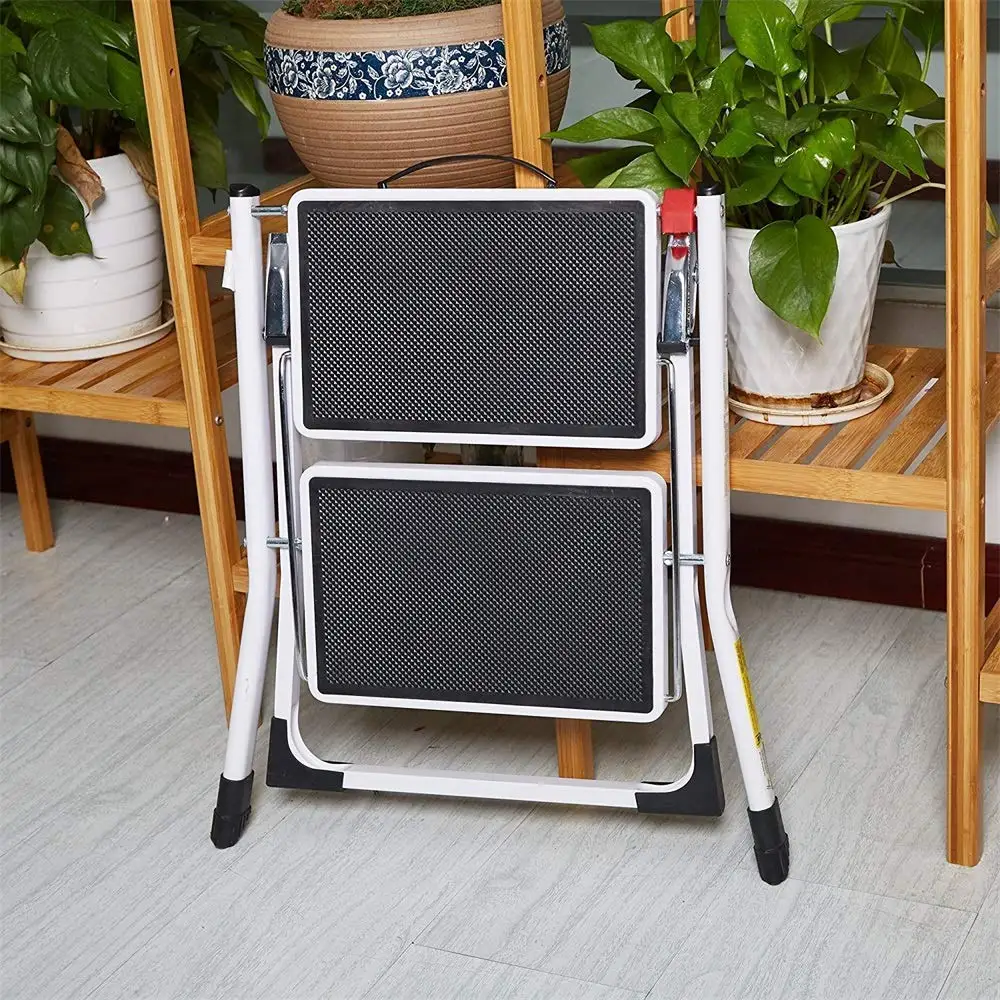2 Step Ladder Folding Step Stool Steel Ladder Sturdy and Wide Pedal Mini-Stool
